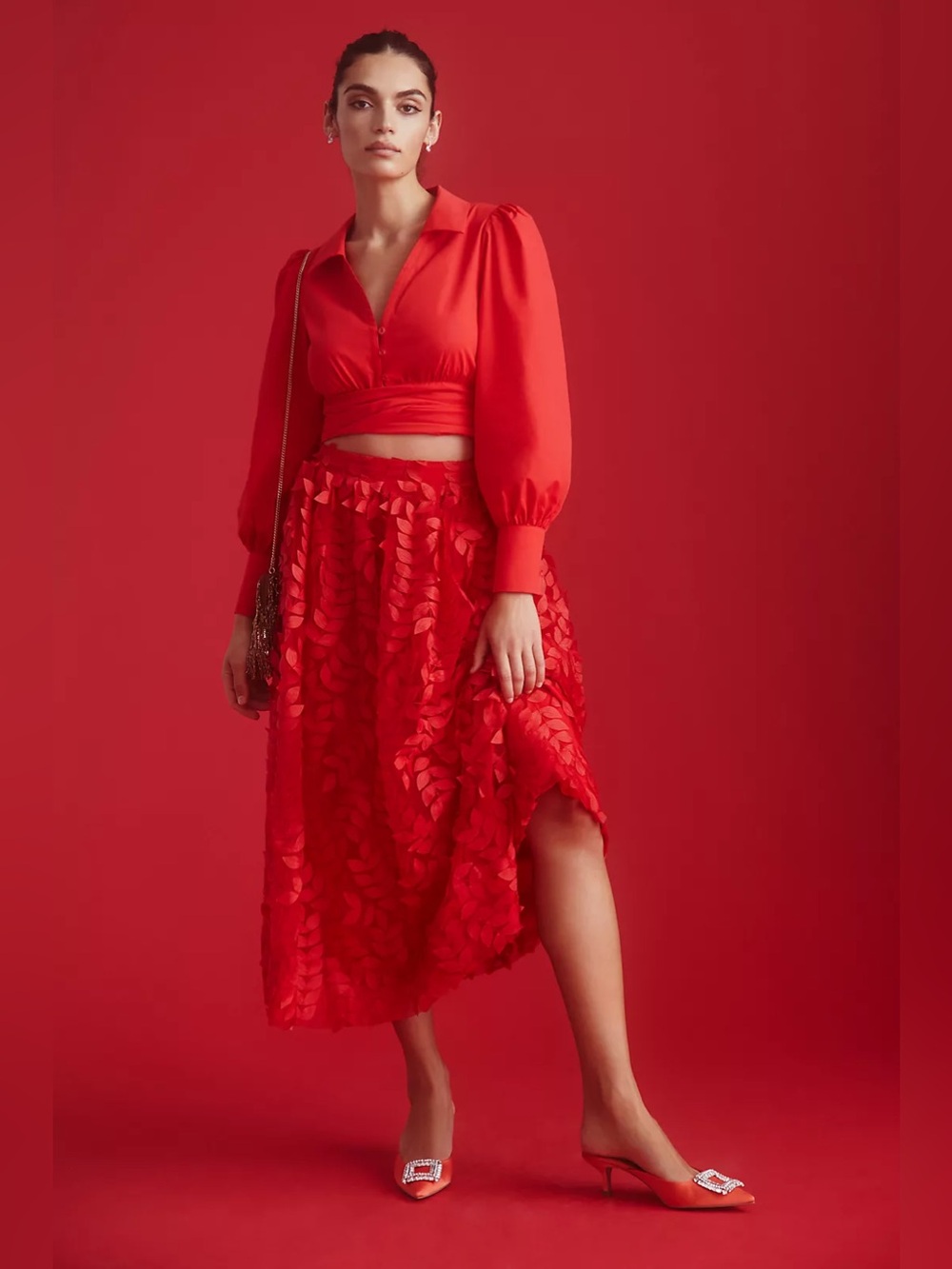 NWT Anthropologie Sunday in Brooklyn Dimensional Petal Skirt in Red
